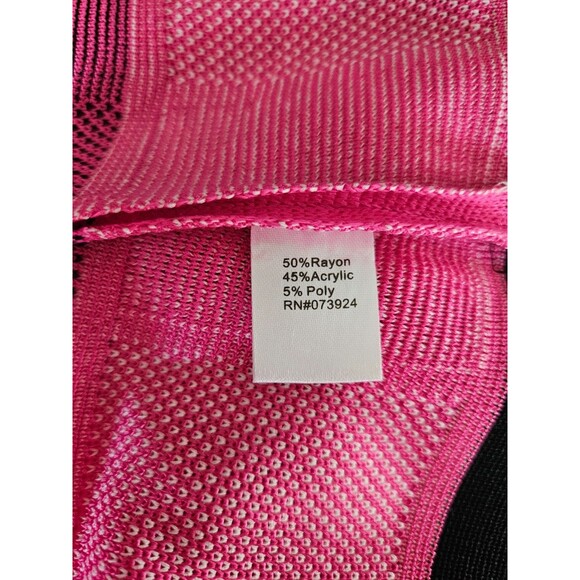Vtg Ming Wang Color Block Pink Black Knit Cardigan Sweater Mandarin 3/4 Sleeve L - Picture 7 of 8